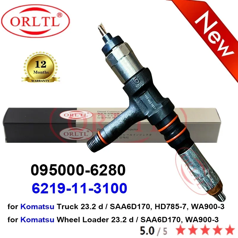 NEW 095000-6280 6219-11-3100 Genuine Fuel Injector 0950006280 095000 6280 6219113100 For For Komatsu Truck