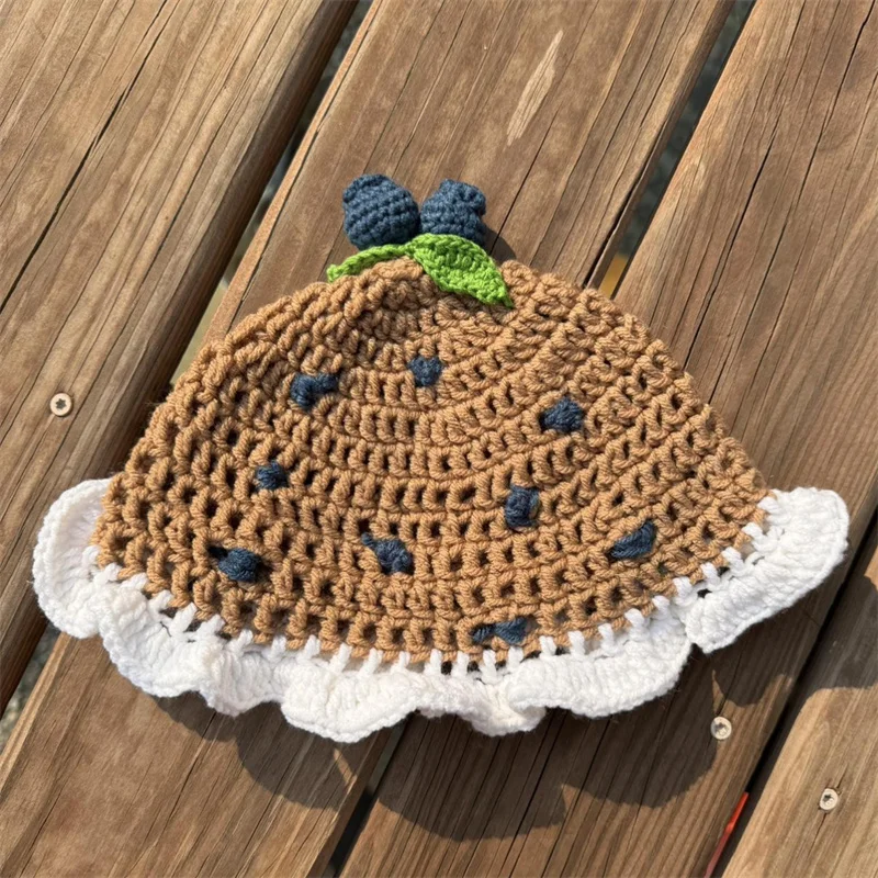 Winter Warm Children Fisherman Hat Handmade crocheted Blueberry decoration For children Girls boys autumn Winter windproof hat