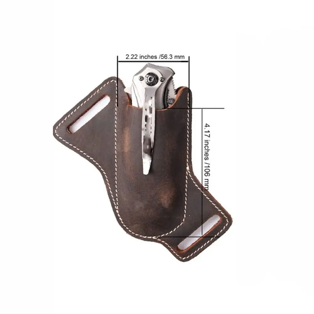 Vintage Cowhide Fold Knife Protector Bag Leather Sheath Cover Scabbard Straight Pocket Knife Cover Bag Case Holder Outdoor Tools