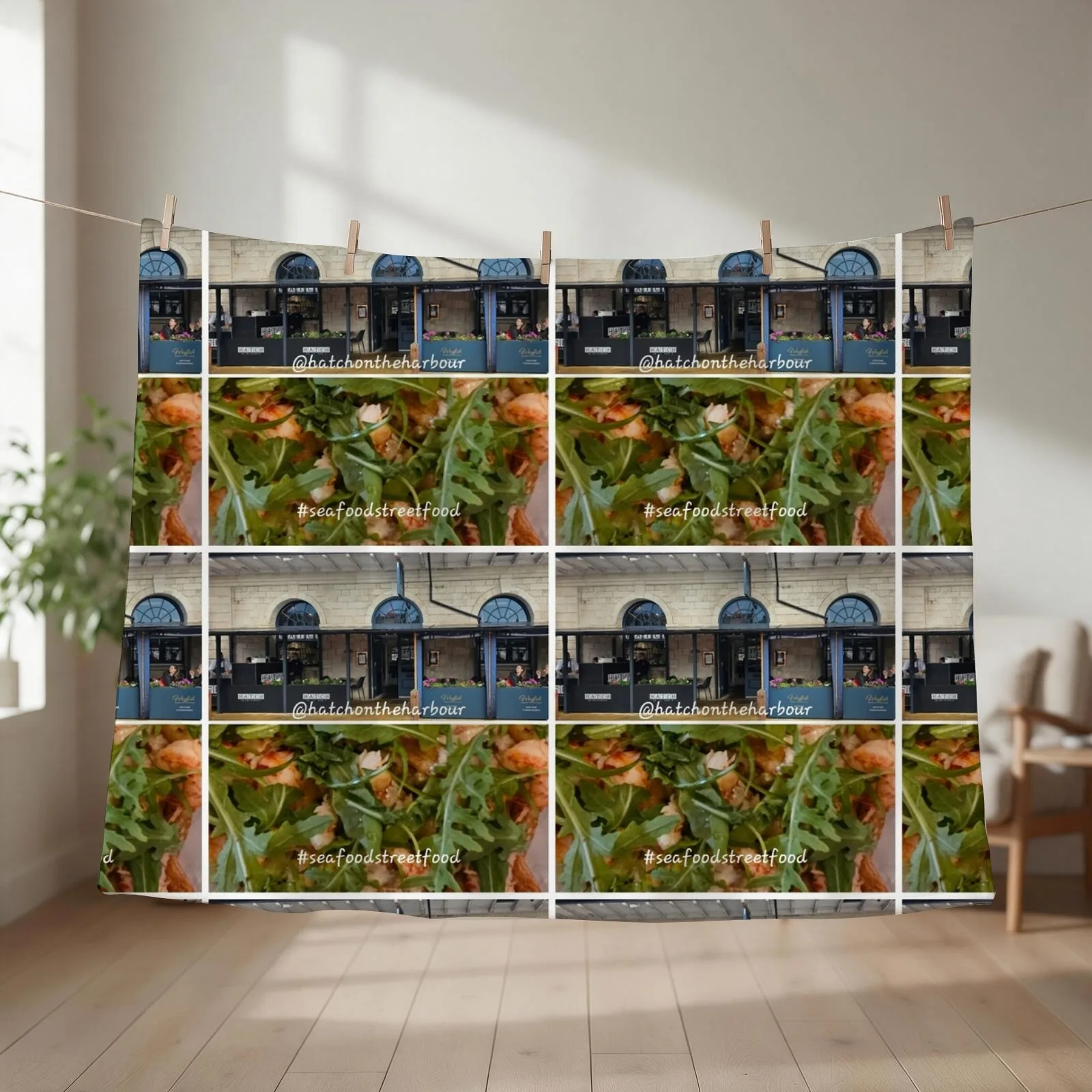 Seafood on the Harbour Throw Blanket couch cozy soft plush fuzzy picnic outdoor blanket