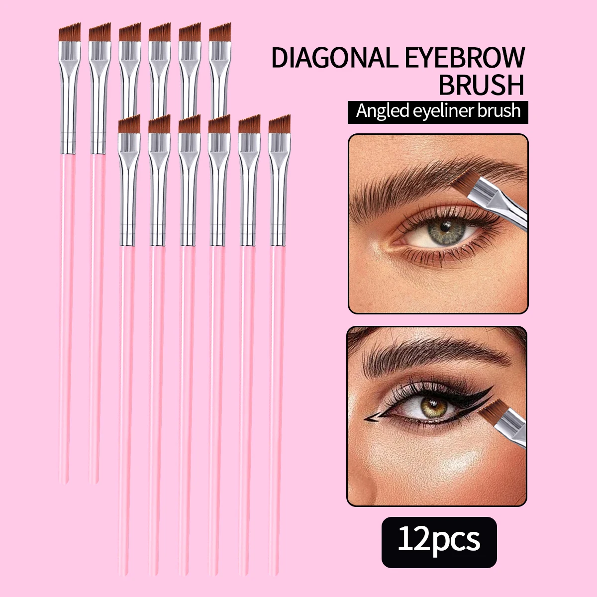 12 szt. Ultracienkie ostrze pędzla do eyelinera, wielofunkcyjny szczupły pędzel do spania Płaski pędzel do brwi Ukośny pędzel do kremu do brwi Portab