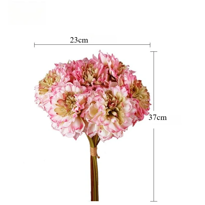 5 Stück Simulations-Dahlien mit 7 Blütenköpfen und verbranntem Rand, Blumenstrauß, Tischdekoration, Seidenblumen, künstliche Dahlien, weiße Blumen, Hoteldekoration – Detail 4