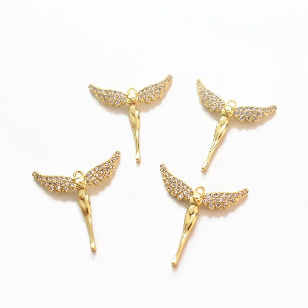 2pcs 18K Gold Plated Angel Wing Shape Diamond DIY Pendant Making Earrings Charms Jewelry Findings accessories