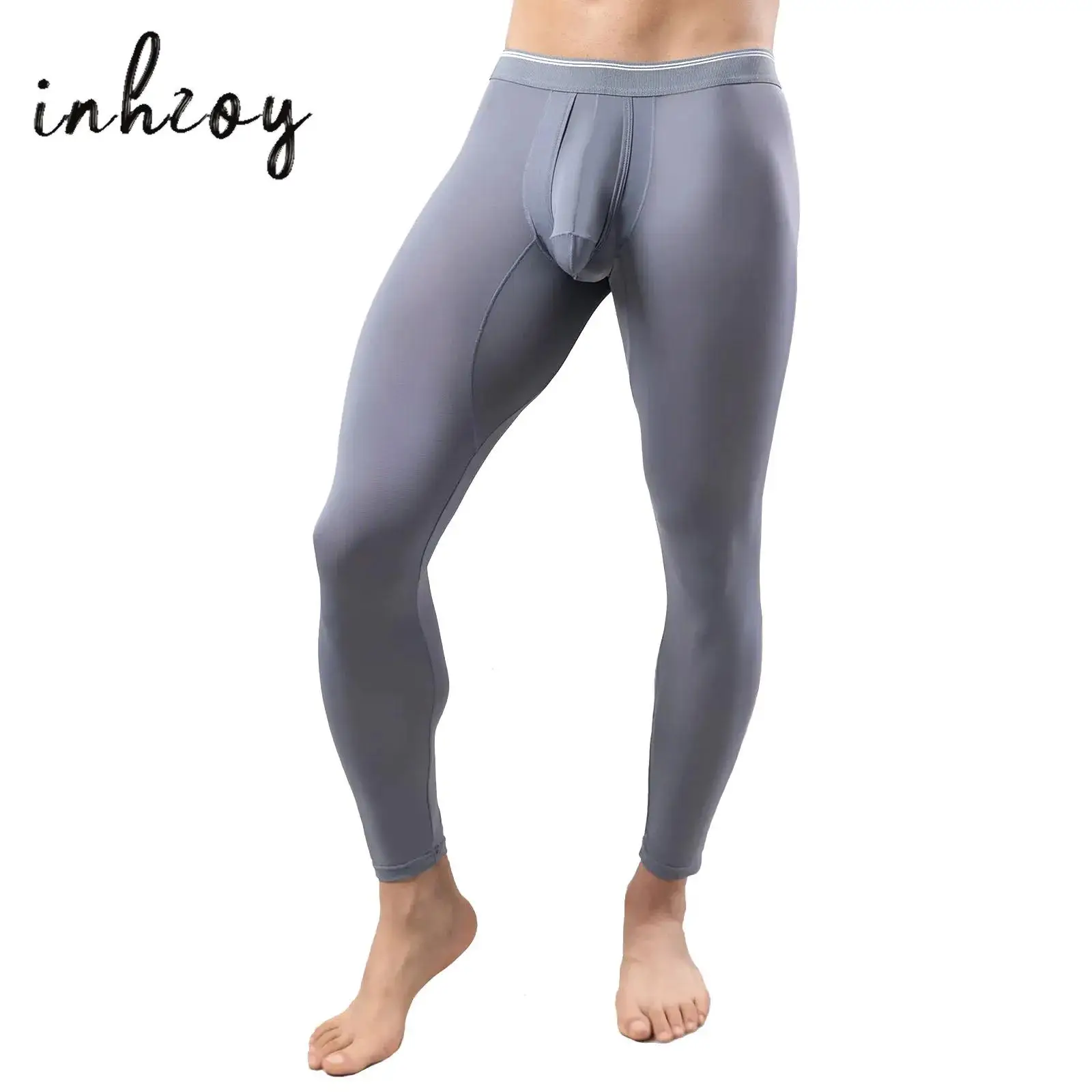 Mens Stretchy Winter Long Johns Hot Sales Skinny Pilates Pants Bulge Pouch Base Pants Sports Leggings Fitness Long Underpant