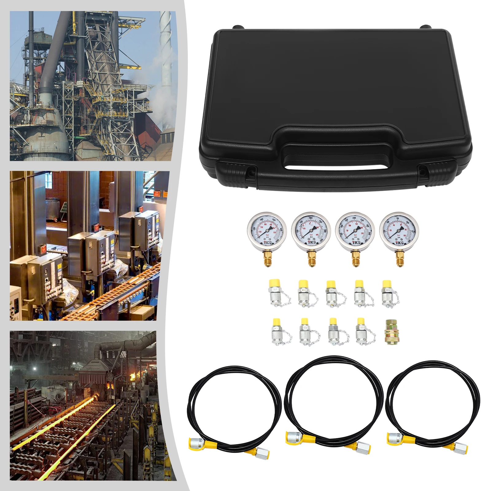 

Diagnostic 4*Gauge 3*Coupling 10*Tee Connectors Set Hydraulic Pressure Test Kit