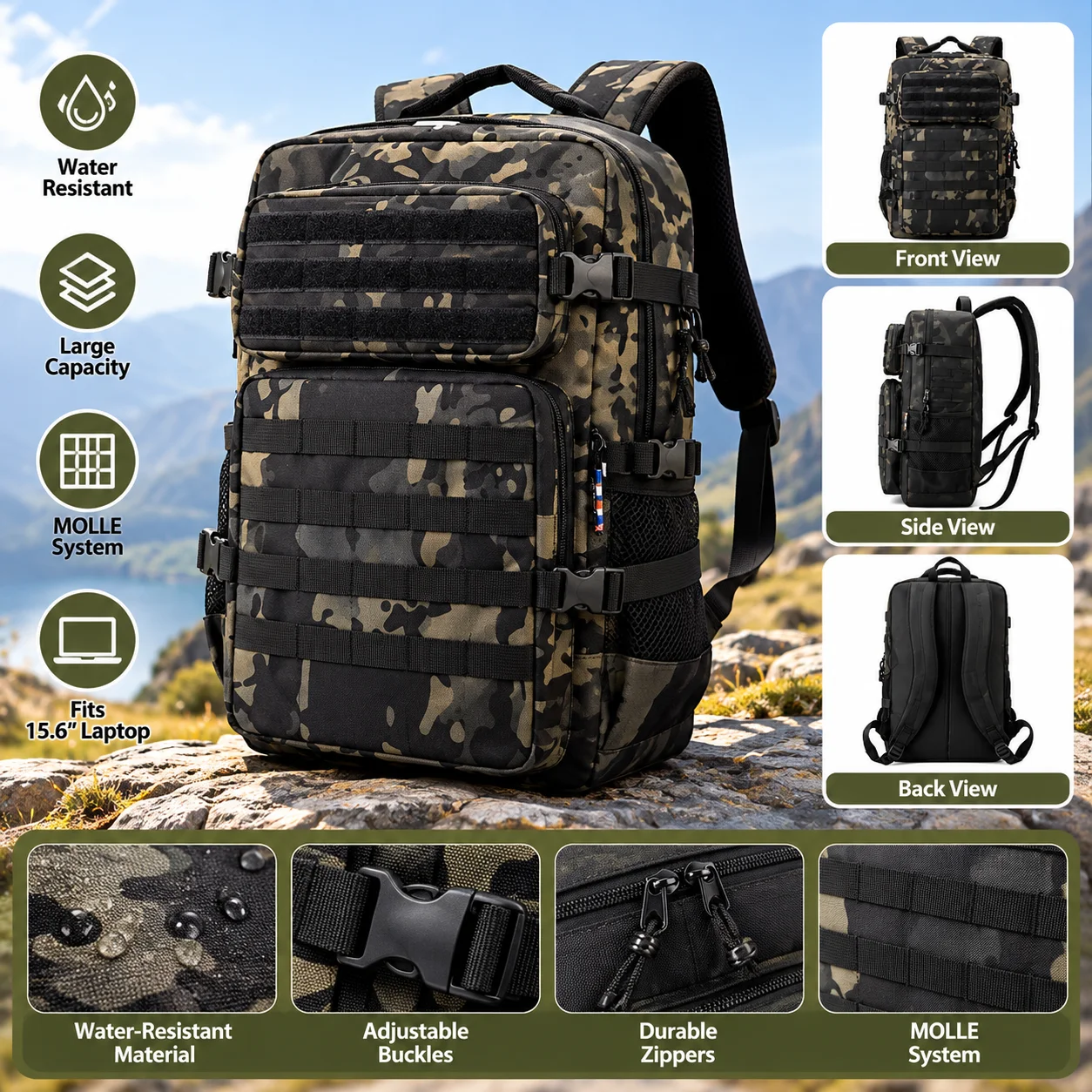 25L 1000D Nylon Waterproof  Outdoor Rucksacks Tactical Sports Camping Hiking Trekking Hunting Backpack