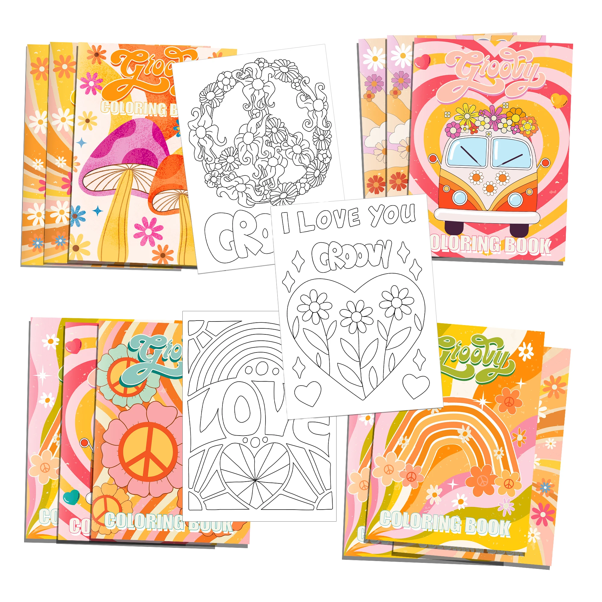 12pcs Cartoon Rainbow Hippy Graffiti Painting Book DIY Coloring Picture Book Baby Shower Birthday Party Decor Drawing Notebook