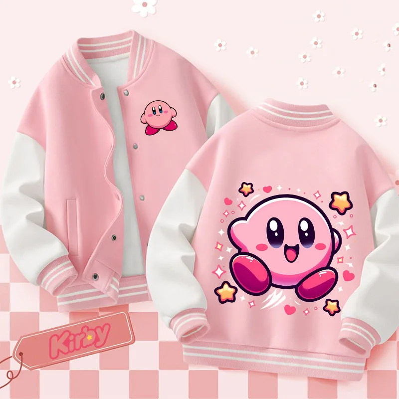 

Star Kirby Children Baseball Jackets Girl Kawaii Anime Figures Pattern Coat Tops Sweet Casual Trendy Sweatshirt Kid Clothes Gift