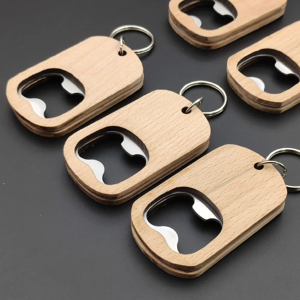 

Wholesale Internet Celebrity Stainless Steel Beer Bottle Opener Keychain Unisex Shaped Wooden Metal Pendant Exquisite Small Gift