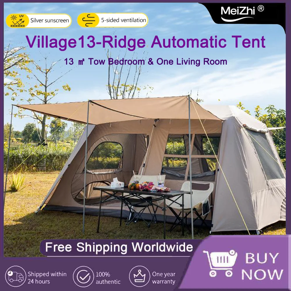 

3-8 Person Automatic Large Camping Tent with Quick Setup - Double Hall Ridge Tent and Canopy, Great for Outdoor Family Fun