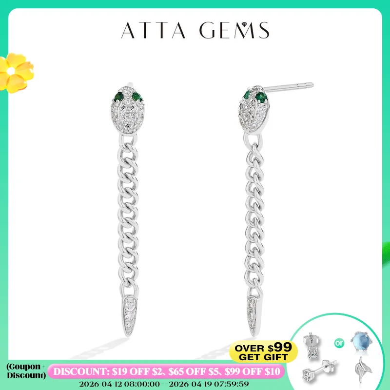 

ATTAGEMS оригинальные серьги-капли в виде змеи с зелеными глазами для женщин, серьги с муассанитом и бриллиантами, стерлинговое серебро S925, вечерние свадебные украшения