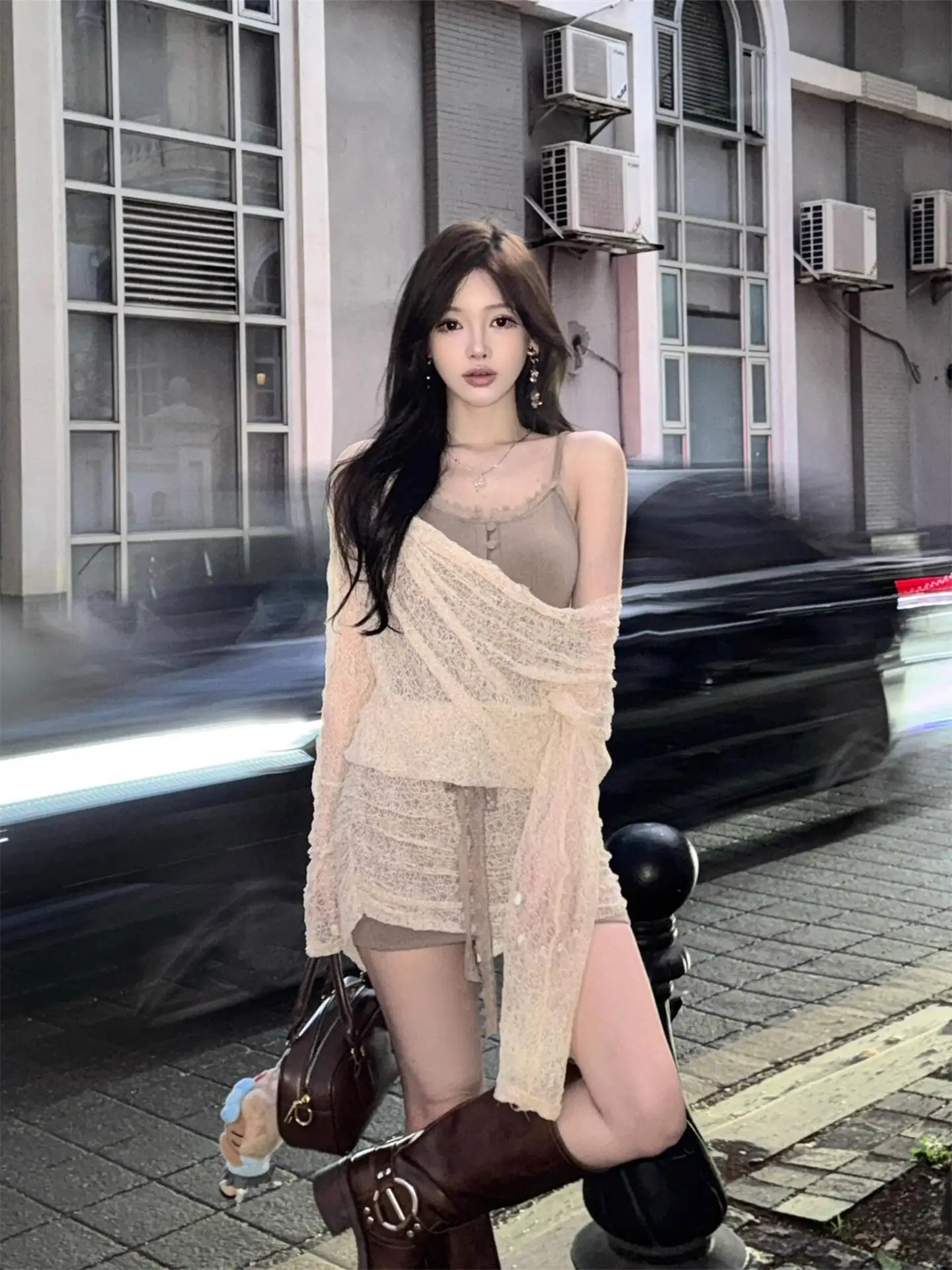 Abiti Abito da donna Jirai Kei Autunno Chiffon Applique Floreale A strati Pieghe Estetica Ditsy Princess Dolce Artistic Weekend Fit