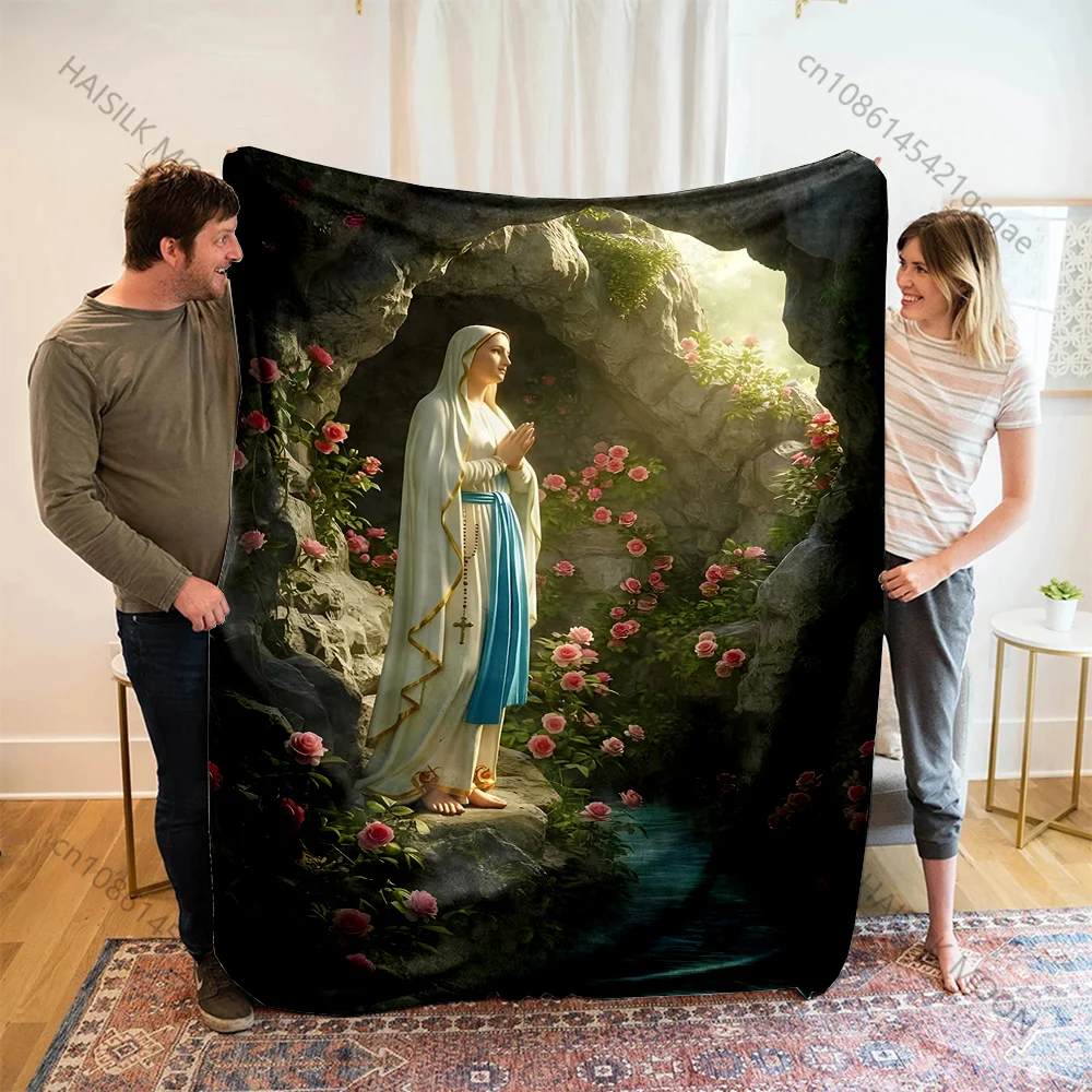 

1PC Prayer to Our Lady pink roses Print Blanket Warm Soft Fluffy Kids and Adult Sofa Bed Throw Blanket Outdoor Travel Camping RV