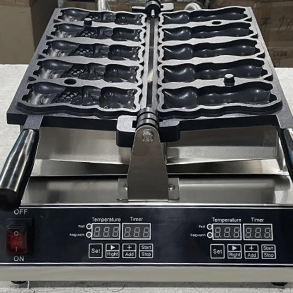 

110V 5pcs Mini Cat Hug Fish Shaped Taiyaki Making Machine Non Stick Waffle Baker For Snack Shop