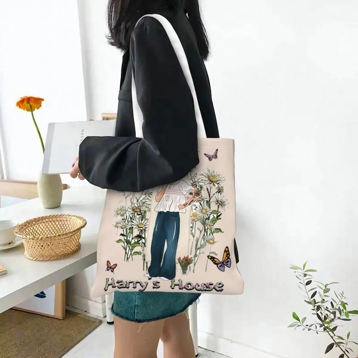 Women Men Coming Harry's House Flower Tote Bags Large Capacity Shopping Bag for Shopping Handbags