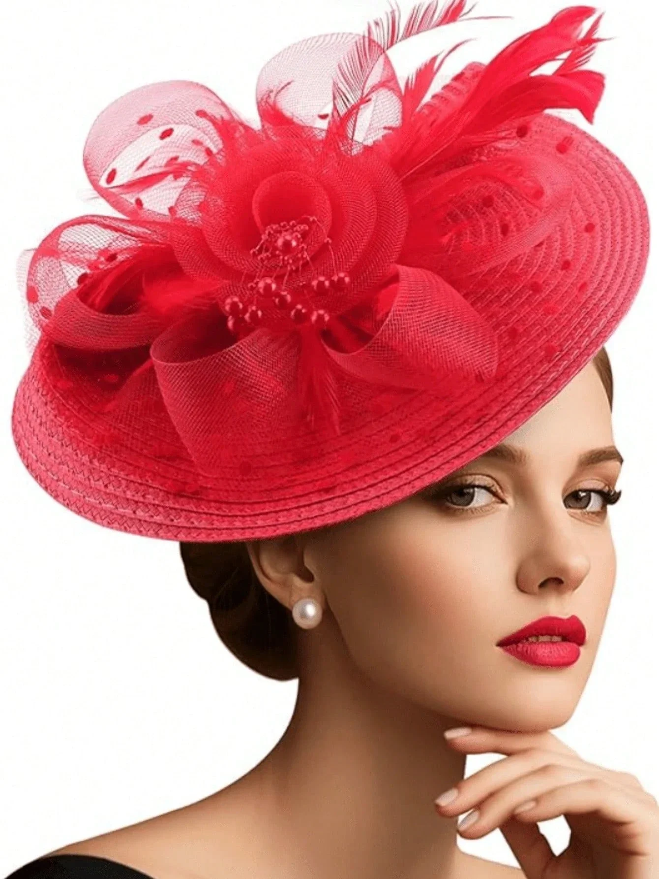 

1pc Fascinator Hats For Women Dot Veil Tea Party Hats Kentucky Fascinators Derby Hat Wedding Cocktail Flower Feathers Hair Clip