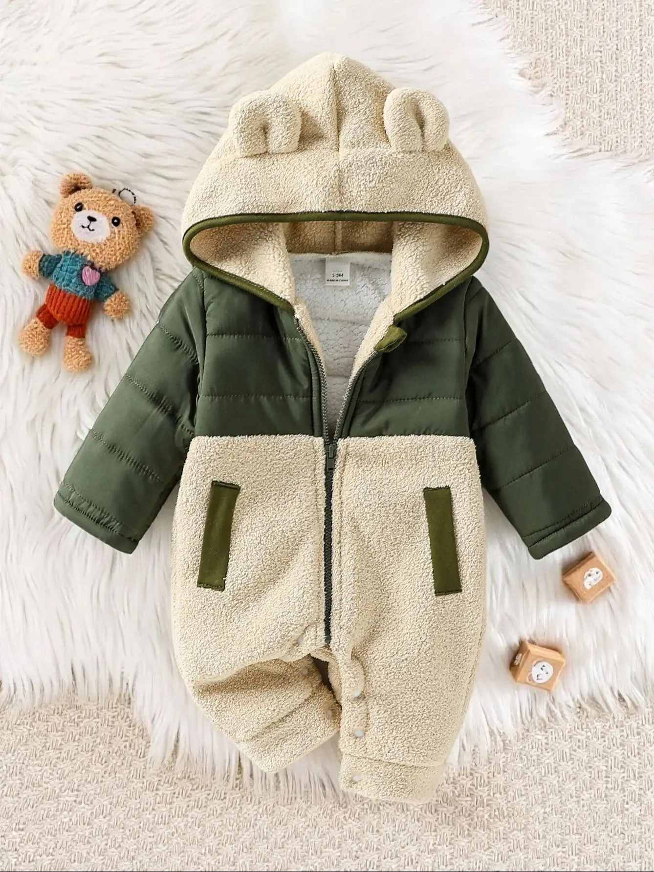 Nette Neugeborene Baby Strampler Winter Verdicken Fleece Warme Kleidung Infant Mit Kapuze Bär Ohr Onesie Kleinkind Junge Mädchen Overalls Für 0-24M – Detail 1
