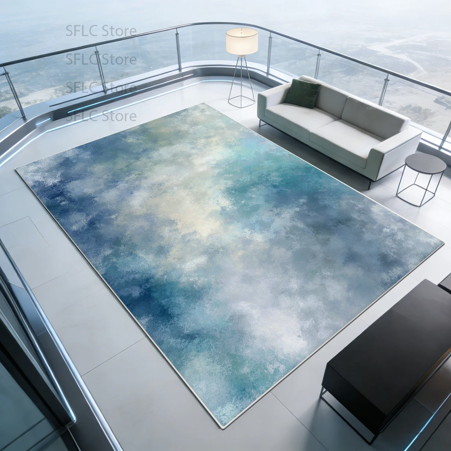 Chinese Green Blue Ink Wash Soft Living Room Carpet Home Decoration Luxury Minimalist Rug Easy Clean Antiskid Fluffy Floor Mats