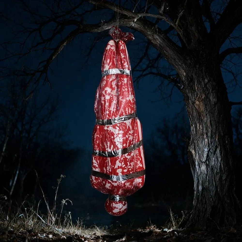 Realistic Fake Corpse Decor Creepy Waterproof Inflatable Corpse Prop Red Bloody Scary Hanging Dummy Prop Haunted House