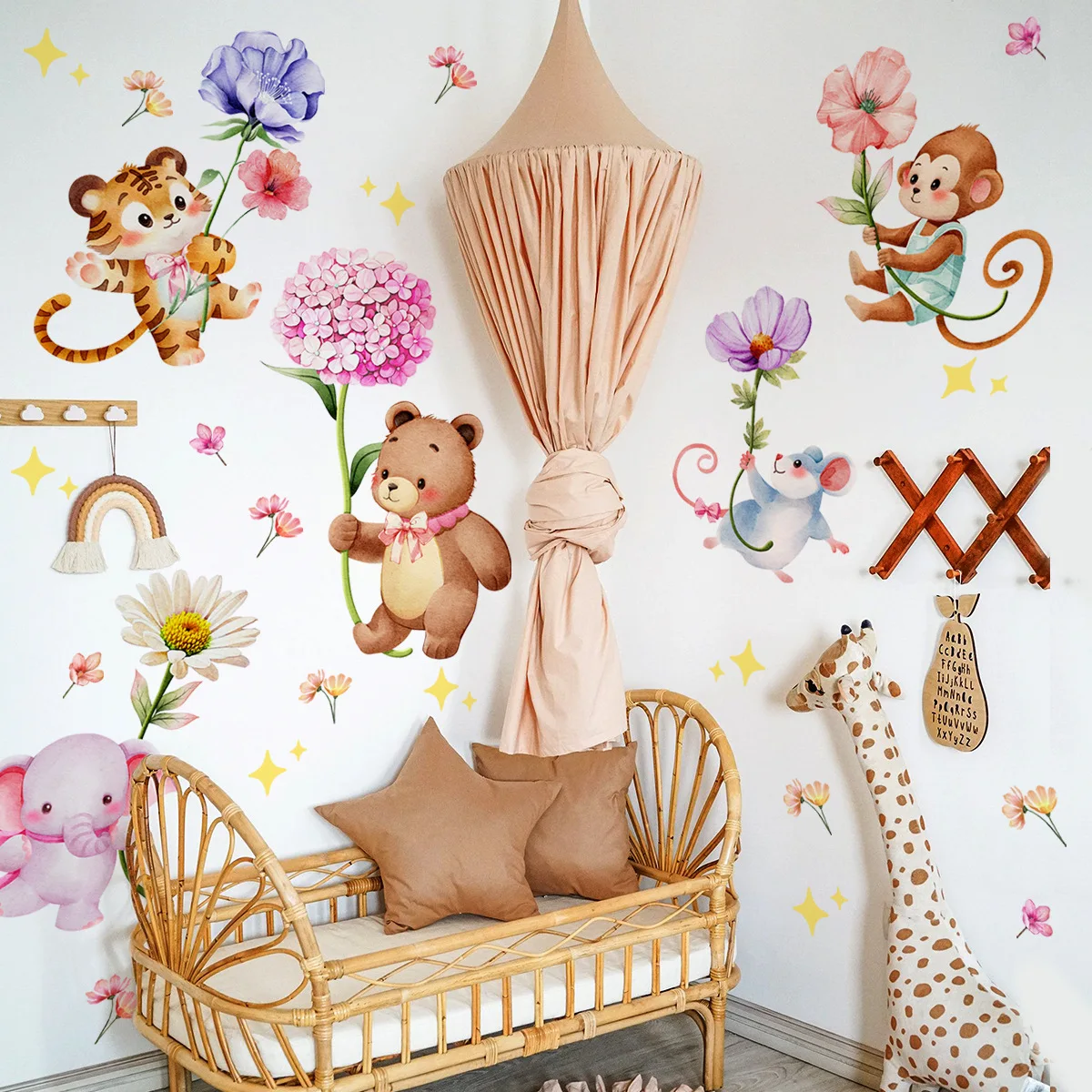 

Cartoon small animals children's room decorative wall sticker background self-adhesive wall