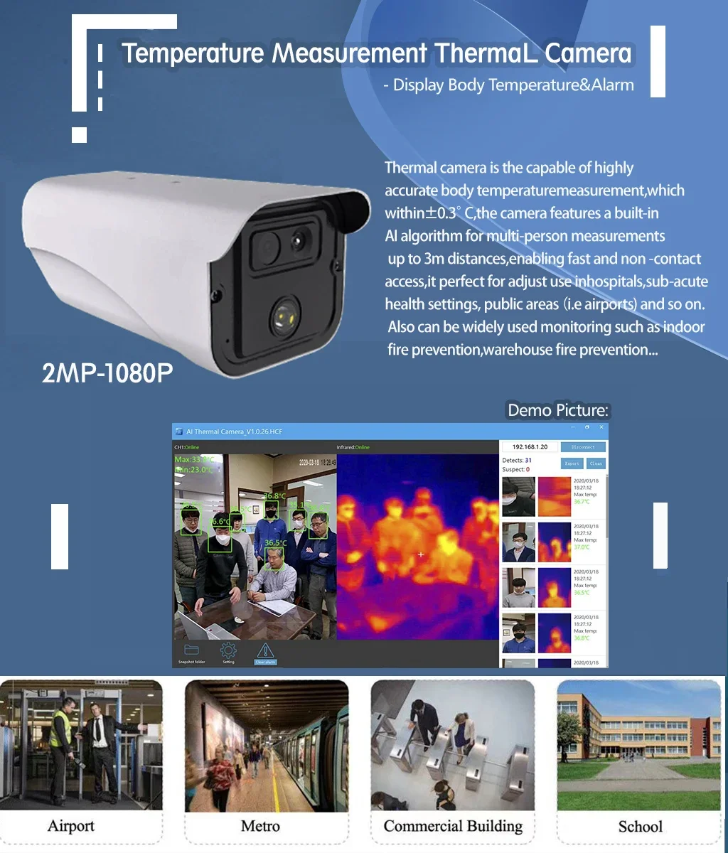 Thermal Image Processing Network IP Bullet Thermal Camera for Reliable Temperature-anomaly Alarm Temperature on Train Airport
