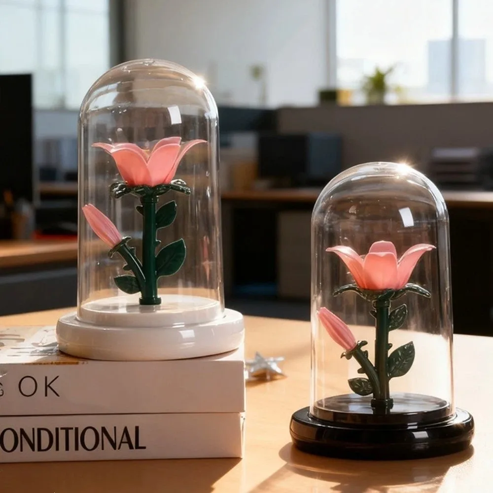 

Pink Flower Table Lamp Plastic Potted Plant Atmosphere Night Light Building Block Style Eternal Flower Lamp Ornament