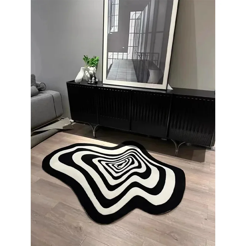 Black Black And White Line Rugs For Living Room Coffee Table Rug, Bathroom Side Rug, Winter And Autumn Warmth Decor For Home - Aliexpress Deal
