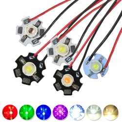 5pcs 1W 3W 5W High Power LED Diodes Chips Wire With 20mm Star PCB White Warm Deep Red 660nm Green Royal Blue Yellow UV Colorful