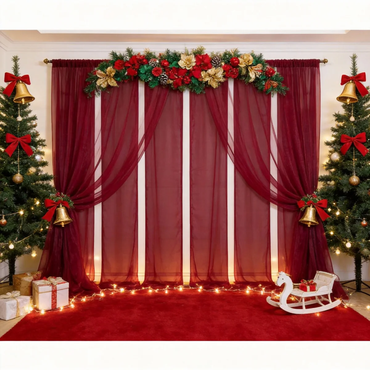 

Burgundy Curtains Sheer 6 Panels-2.42ft×7ft Long Chiffon Backdrop Curtain Chiffon Wedding Drapes Tulle Fabric Curtains for Weddi