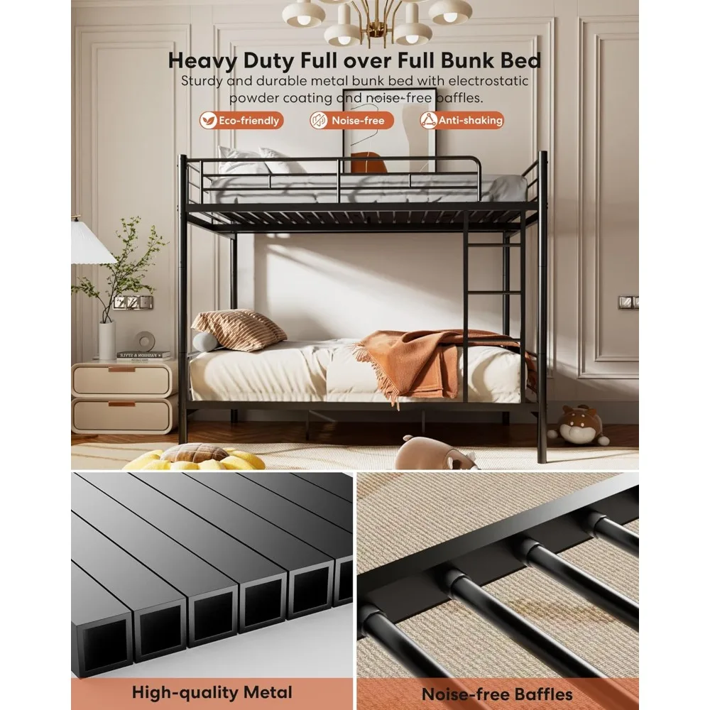 سرير بطابقين معدني كامل للبالغين والأطفال، يمكن تحويلها إلى سريرين منفصلين بالحجم الكامل، إطار سرير بطابقين عالي التحمل #3