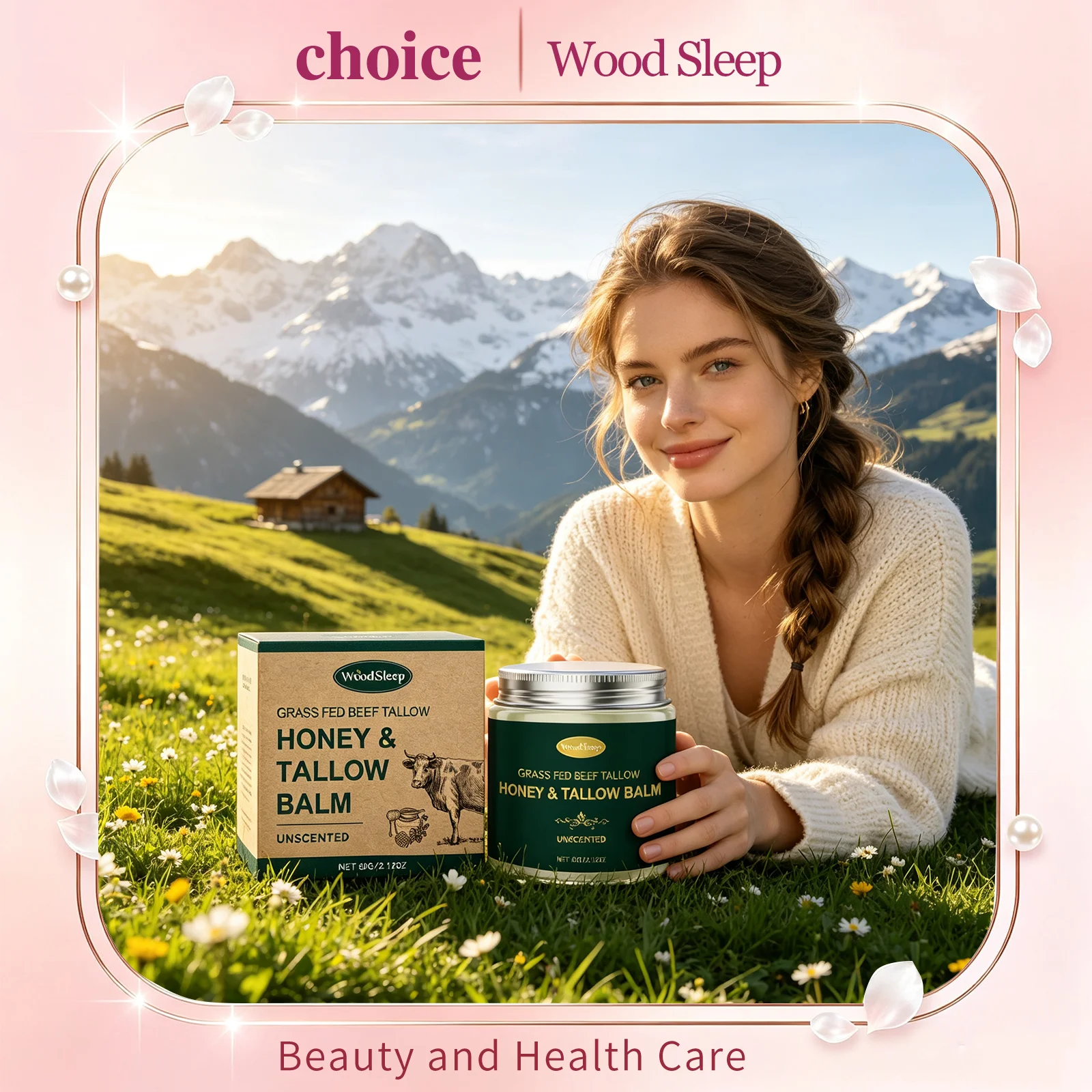 WoodSleep Grass Fed Beef Tallow Honey Face Cream Unscented Deep Hydration Nourishing Anti Wrinkle Brightening Facial Moisturizer