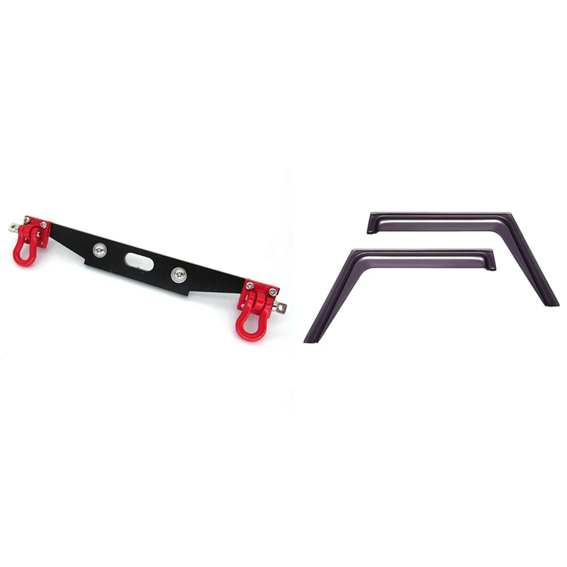 

2 Set RC Car Part: 1 Pcs Metal Rear Bumper With Tow Hook & 1 Set Window Sun Visor Wind Rain Shield Deflector Decoration