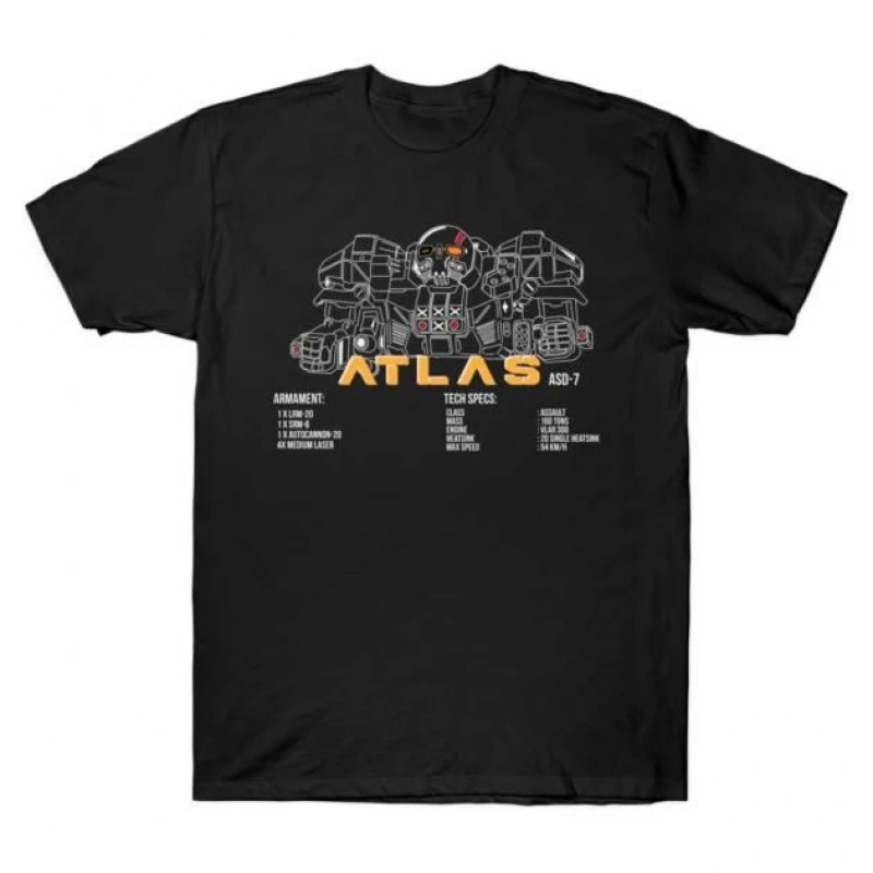 

Mechwarrior Atlas AS7-D MWO Mech Combat RPG Gift t shirt for gamer Battletech Graphic clothes Short sleeve All size tops s-6xl