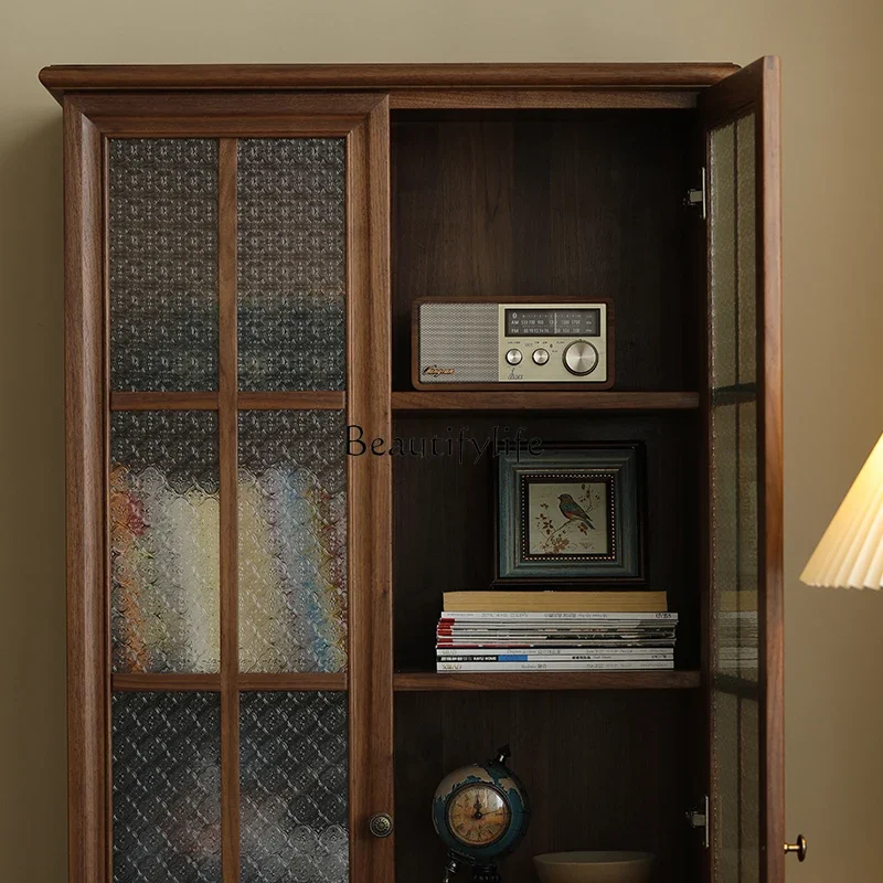 FGAmerican-Style Solid Wood Bookcase North America Black Walnut Modern Minimalist Bookshelf Storage Cabinet