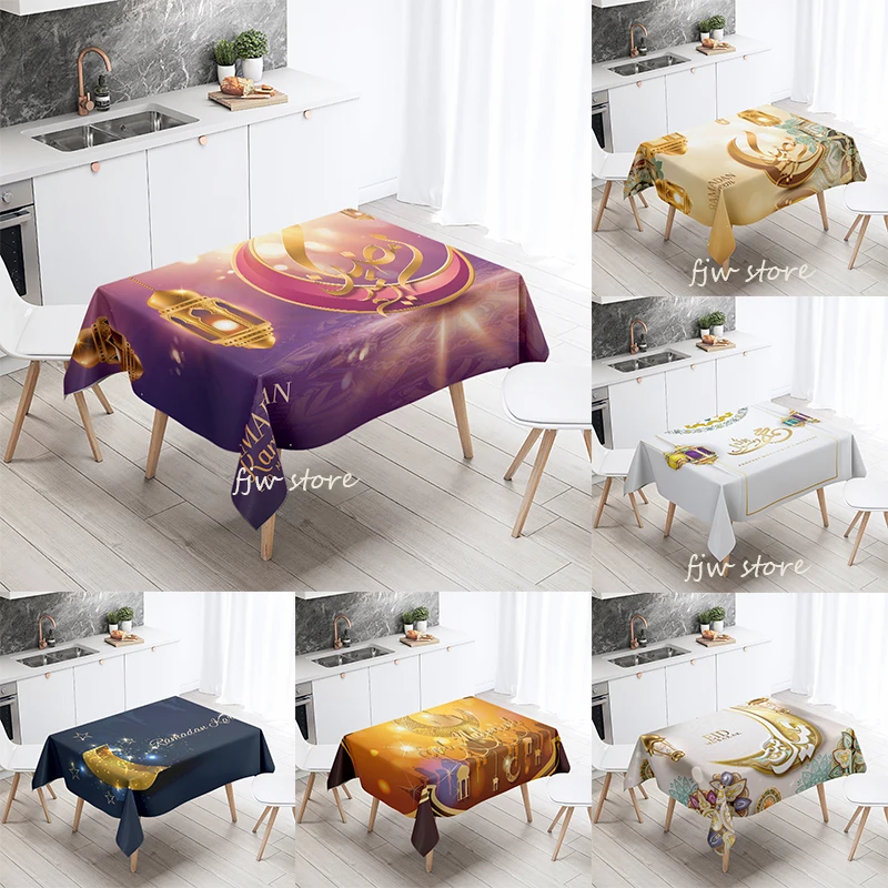 

Eid Mubarak Restaurant Decor Tablecloth Ramadan Tapestry Floral Islamic Art Rectangle Waterproof Nappe De Table