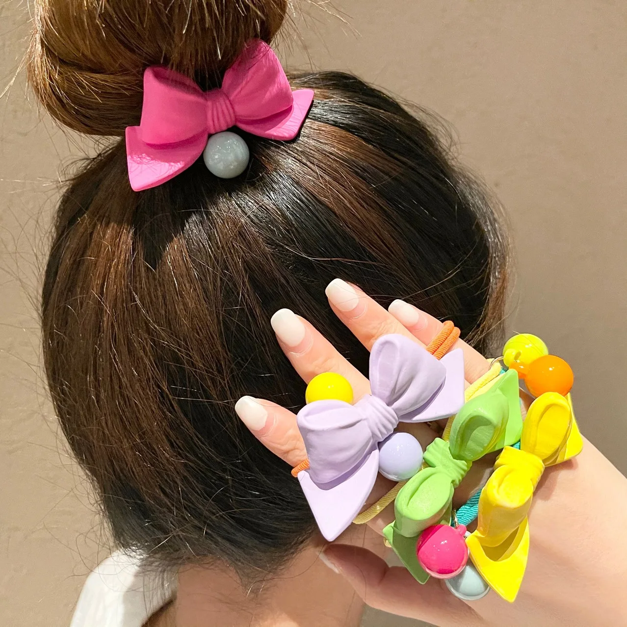 2022 Korea Bright Color Flower Elastic Hair Bands For Women Unique Fluorescent Color Bow-knot Headband Hair Tie Ponytail Holders