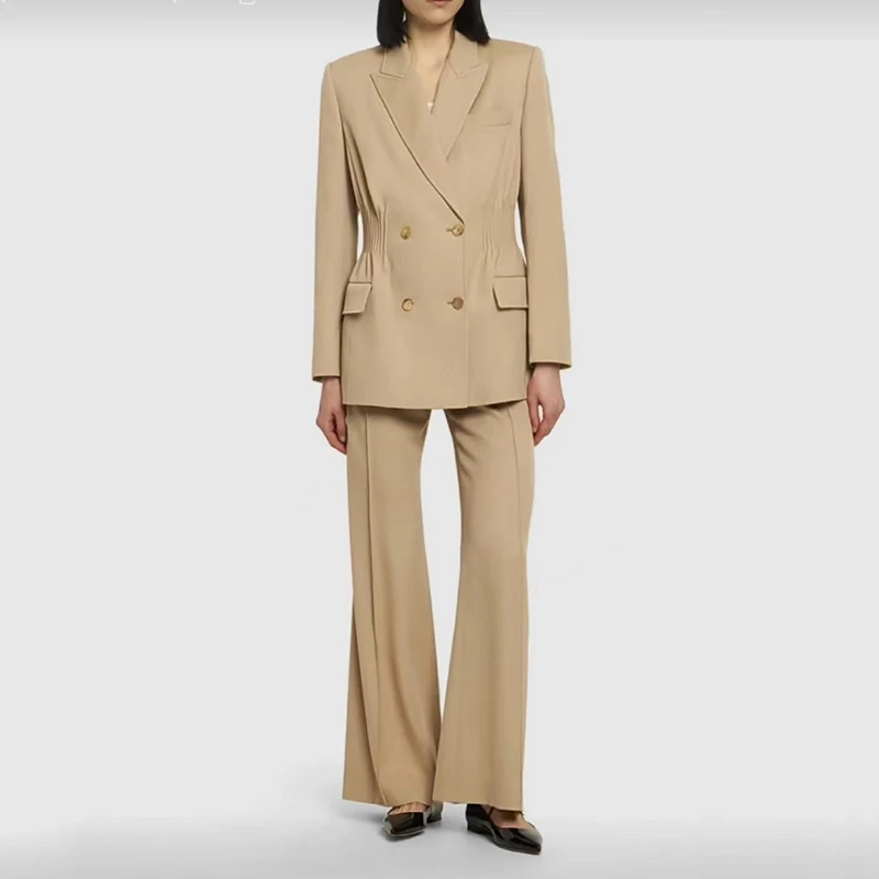 

Women's double-breasted blazer + suit pants, simple style, fashionable commuter suit, high-quality jacket top, wide-legged pants