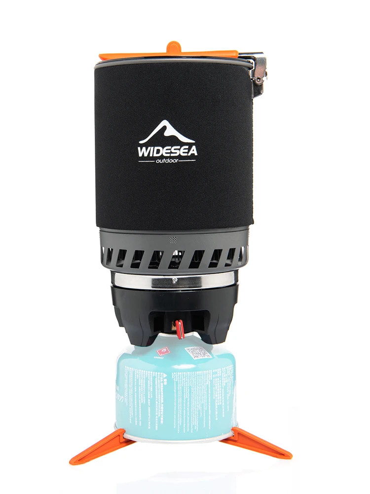 Widesea Camping Cooking System with Heat Exchanger Outdoor Gas Burner Stove Tourist Pot Set Cup Tableware Cookware Tourism Hike