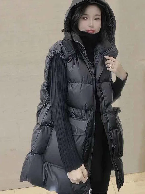 

Утепленный хлопковый жилет больших размеров (до 300 фунтов) в европейском стиле, осенне-зимняя верхняя одежда свободного кроя с подплечниками, куртка-пальто