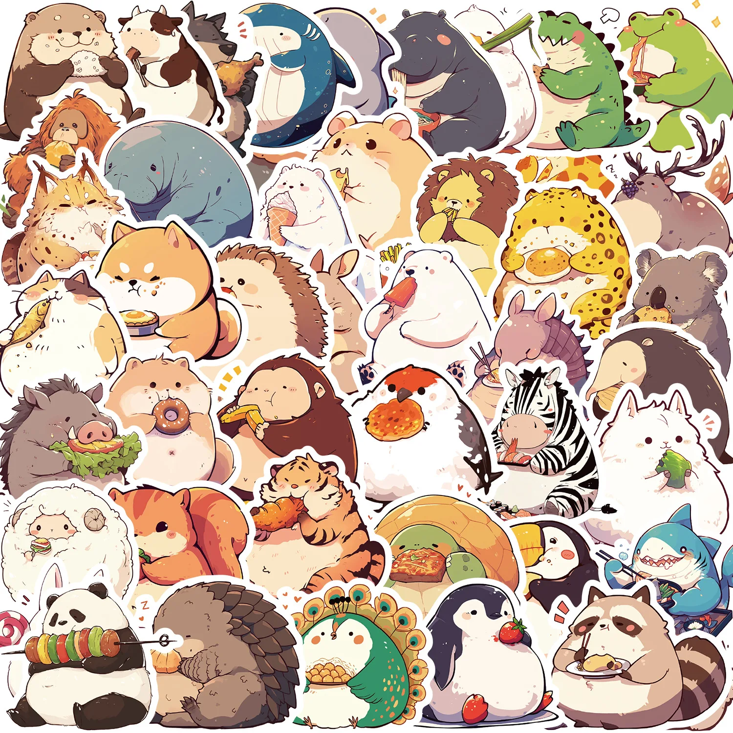 

50 шт., граффити с героями мультфильмов, толстая еда и животные, наклейки для телефона, ноутбука, гитары, багажа, декор, водонепроницаемые наклейки, детские канцелярские наклейки