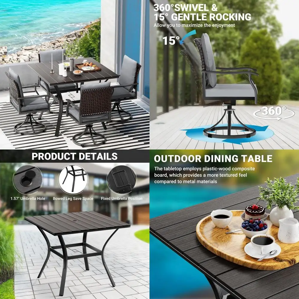 

5-предметный набор для обеденной зоны на открытом воздухе: 4 вращающихся стула и большой круглый стол для сада, террасы, заднего двора.