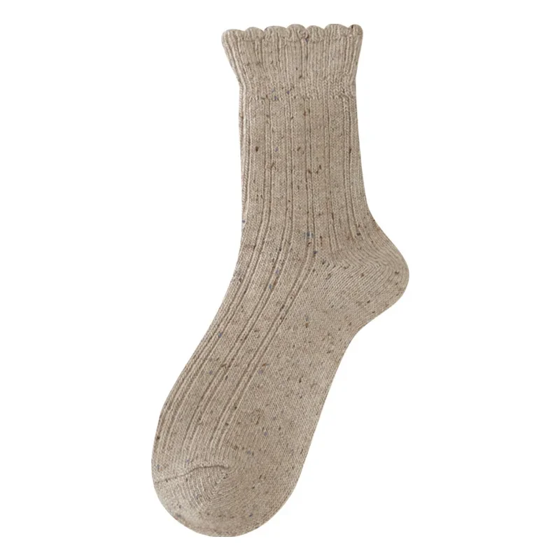 Winter Warm Women Socks Wool Thicken Solid Color Socks Retro Middle Tube Merino Wool Girls Socks Against Cold Snow Terry Sox