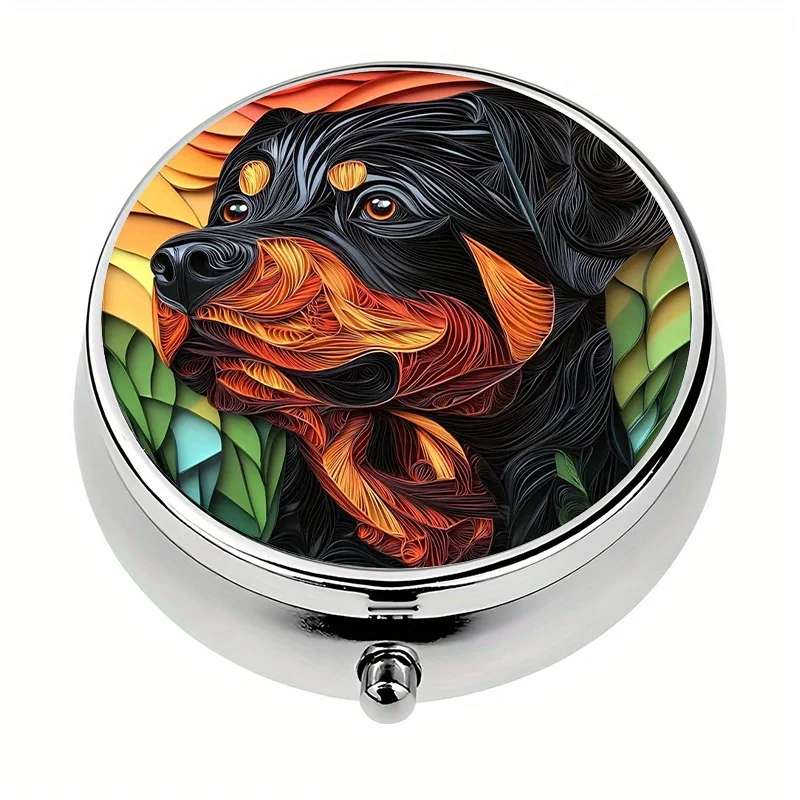 Single-piece travel pill box, portable with 3 compartments, cute dog design, portable medicine storage, a unique Halloween decoration, flat print, flat pattern