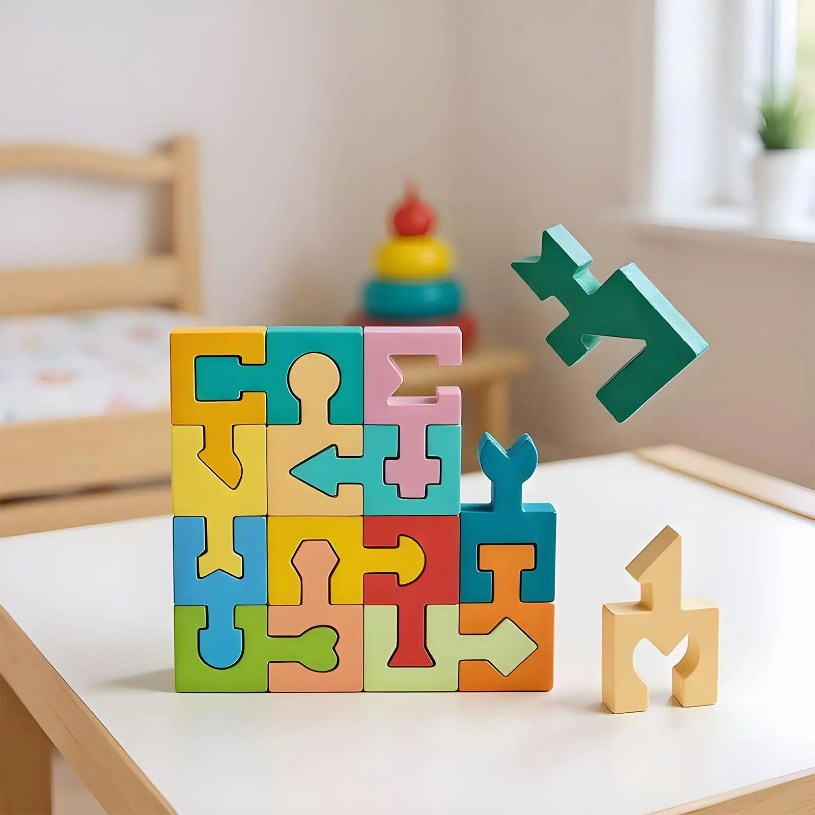 Shape Matching Kids Wooden Puzzles Assembled Building Blocks Educational Toys Logical Thinking Space Training Montessori Toys