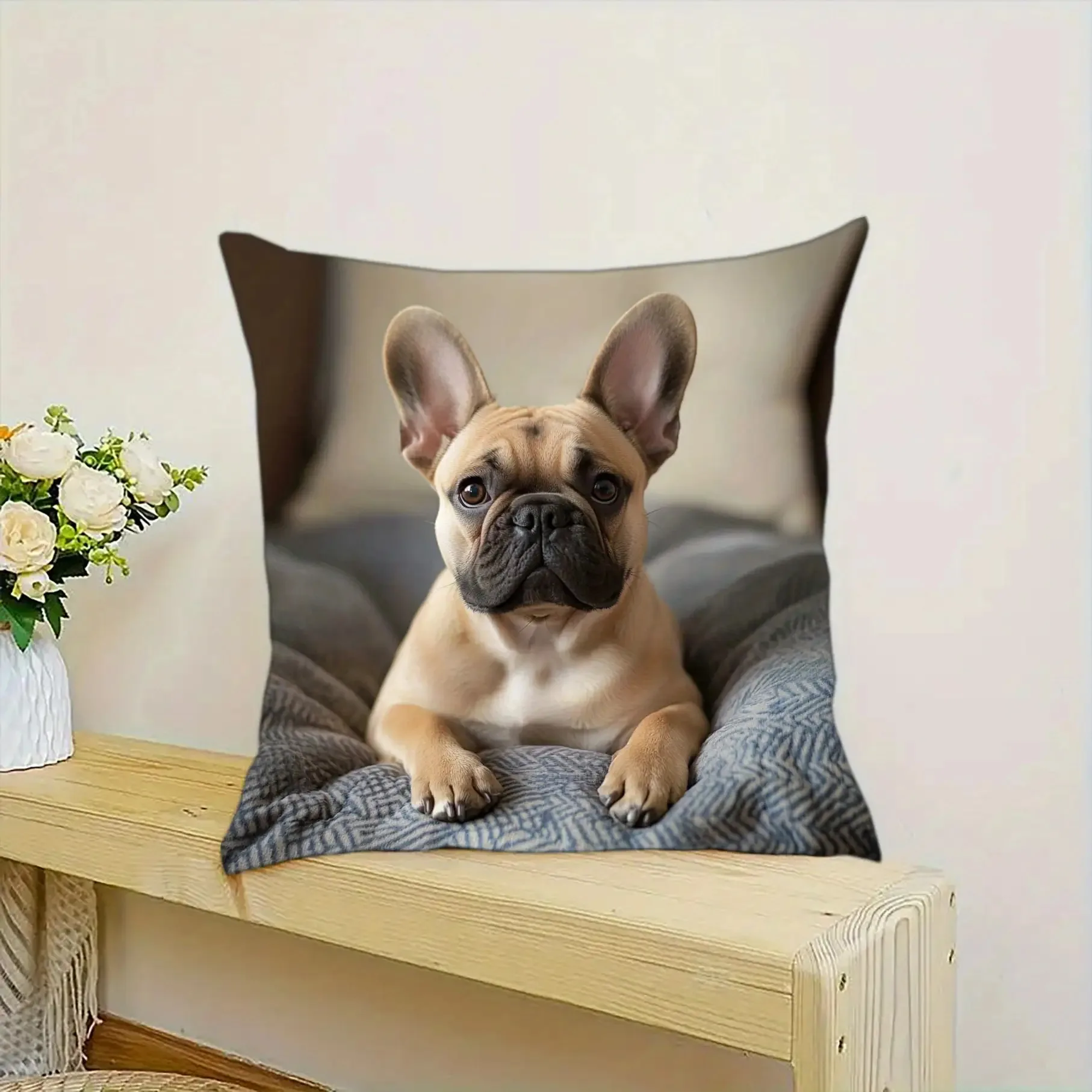

1pc 2D Flat Print French Bulldog Pattern Pillowcase Modern Style Single-Sided Design Suitable for Home Living Room Bedroom Decor