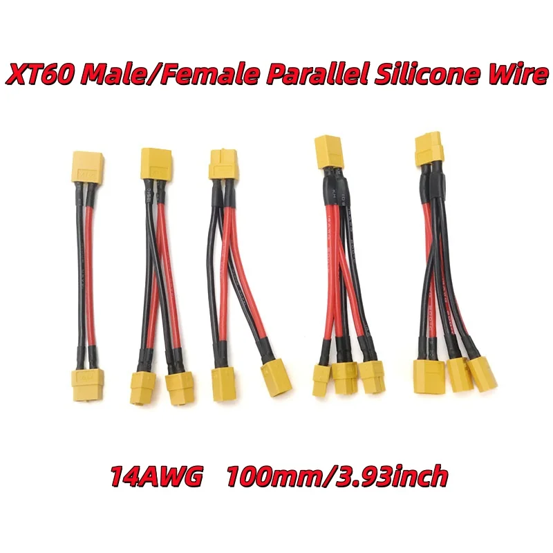 XT60 Parallel Battery Connector Male/Female Cable Dual Extension Y Splitter/ 3-Way 14AWG Silicone Wire for RC Battery Motor
