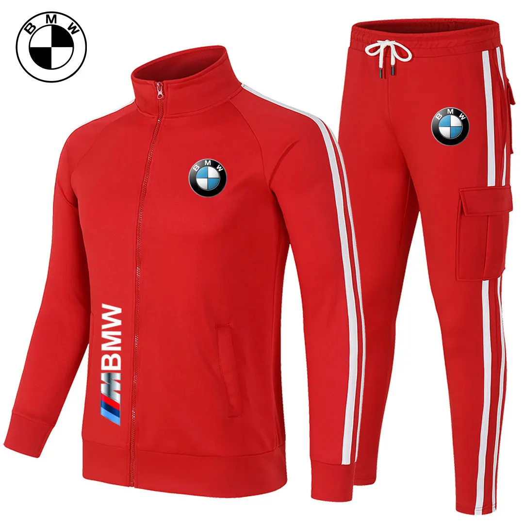 BMW العلامة التجارية شعار مطبوعة الرجال البدلة قلنسوة بسحاب مجموعة لعشاق السيارات ، الشارع الرجال الربيع والخريف معطف + السراويل 2 قطعة مجموعة #6