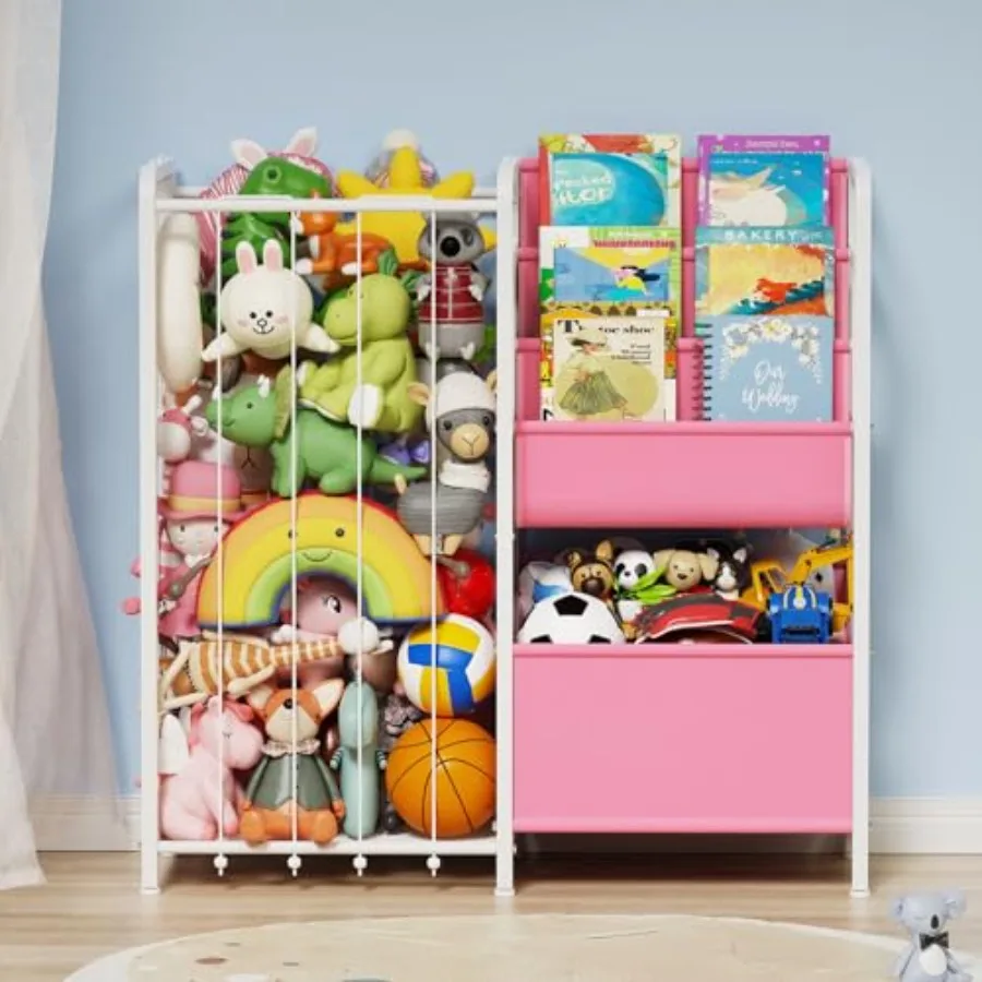 

Bookshelf and Toy Storage 3 Tier Book Shelf for Kid Rooms with Stuffed Animal Storage Toy Storage Organizer Stuffed Animals Zoo