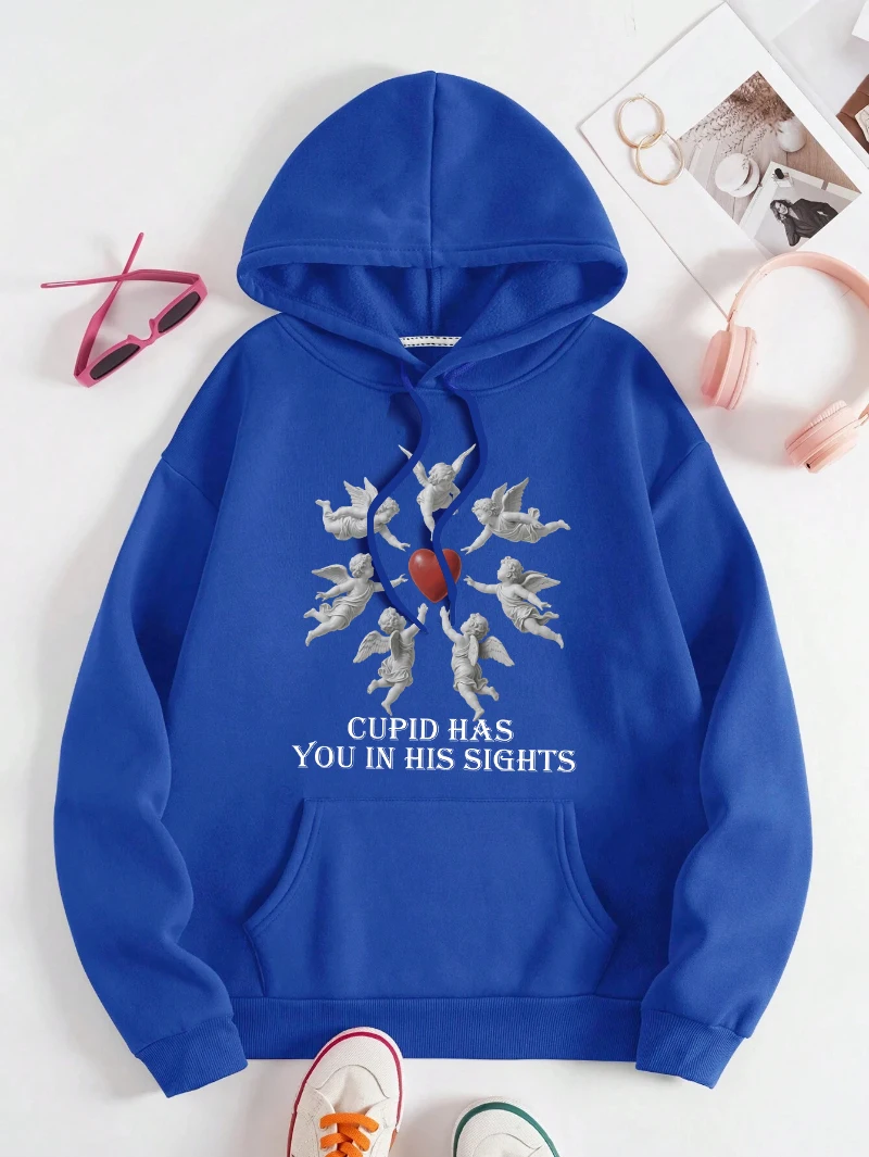 Cupid Has You In His Sights Print Women Hoody Autumn Fleece Hoodies Hip Hop Loose Streetwear Woman Casual All-Match Hoodie