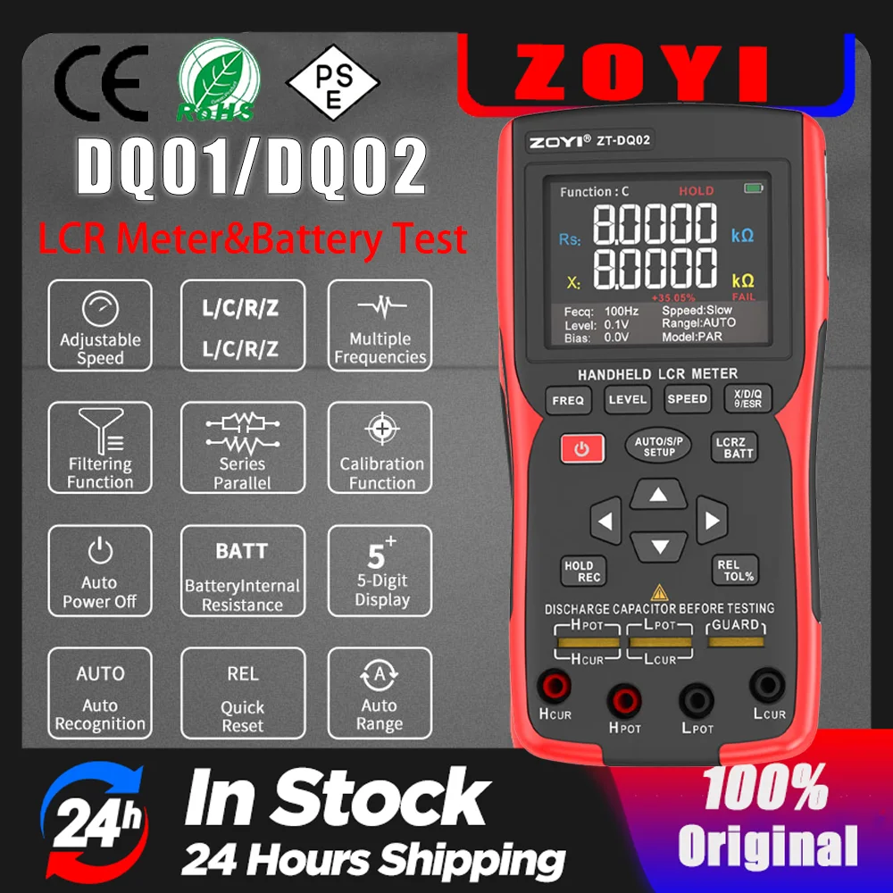 ZOYI Portable LCR tester Digital Bridge DQ02 100KHz High Precision Capacitance, Resistance and Inductance Automatic Identificati